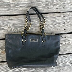 DKNY Black Leather Tote Bag